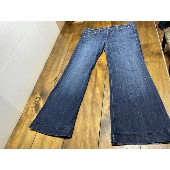 7 For All Mankind Jeans Womens 31 Blue Dojo Flare Medium Wash Low Rise - Picture 1 of 10
